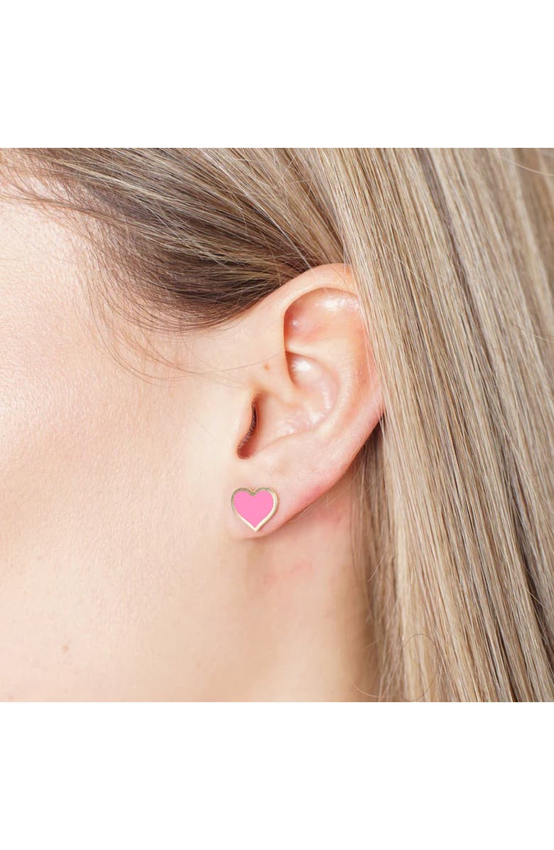 The Lovery Fine Jewelry Large Bubblegum Pink Heart Stud Earrings, Alternate, color, Bubblegum Pink