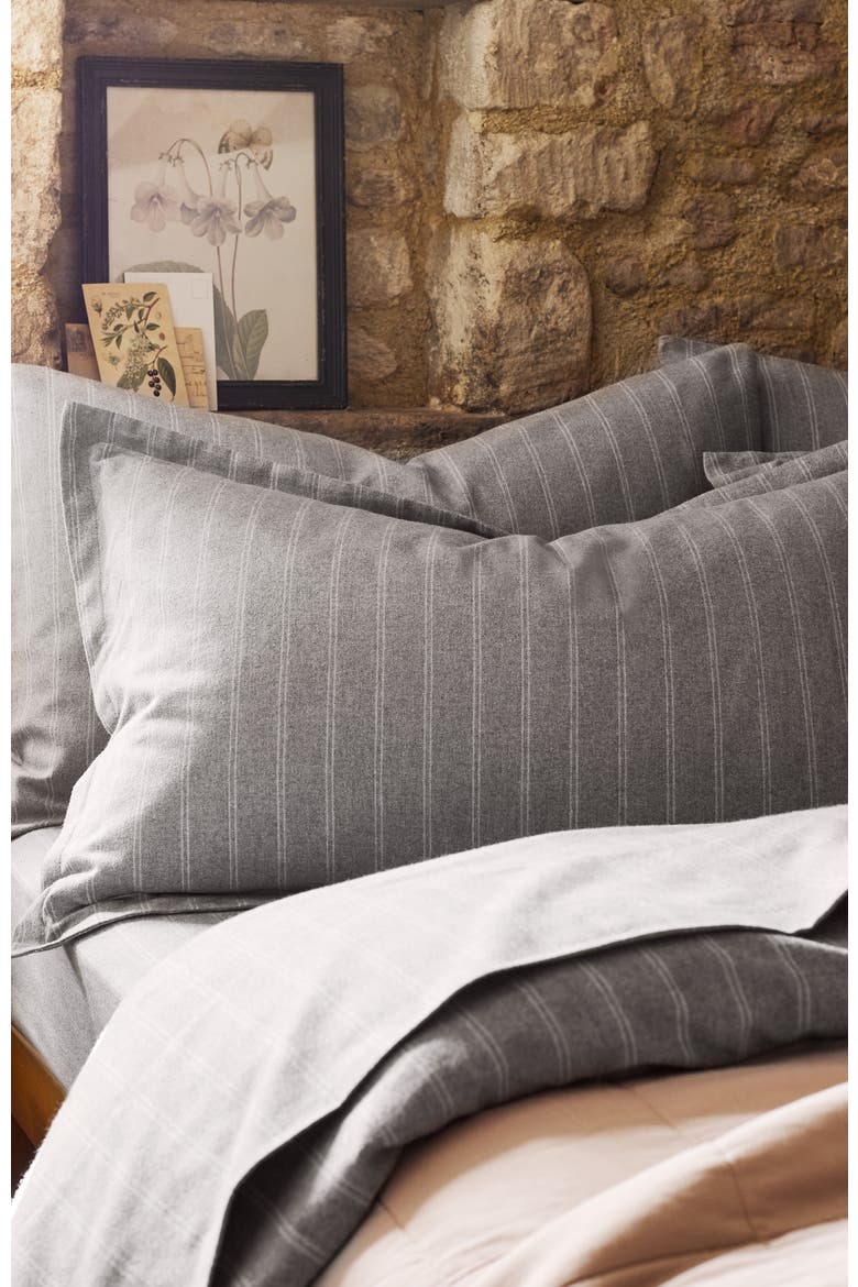 Flannel Stripe Brushed Cotton Pillow Sham Pairs, Alternate, color, Silver