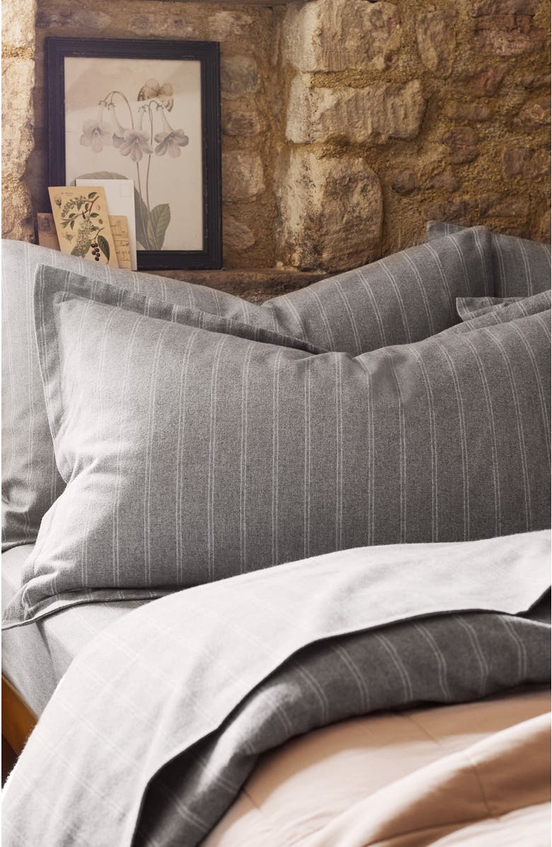 CHRISTY Flannel Stripe Brushed Cotton Pillow Sham Pairs, Alternate, color, Silver
