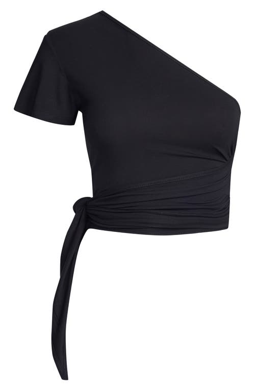 Lioness Cocoon Wrap One-shoulder Crop Top In Onyx