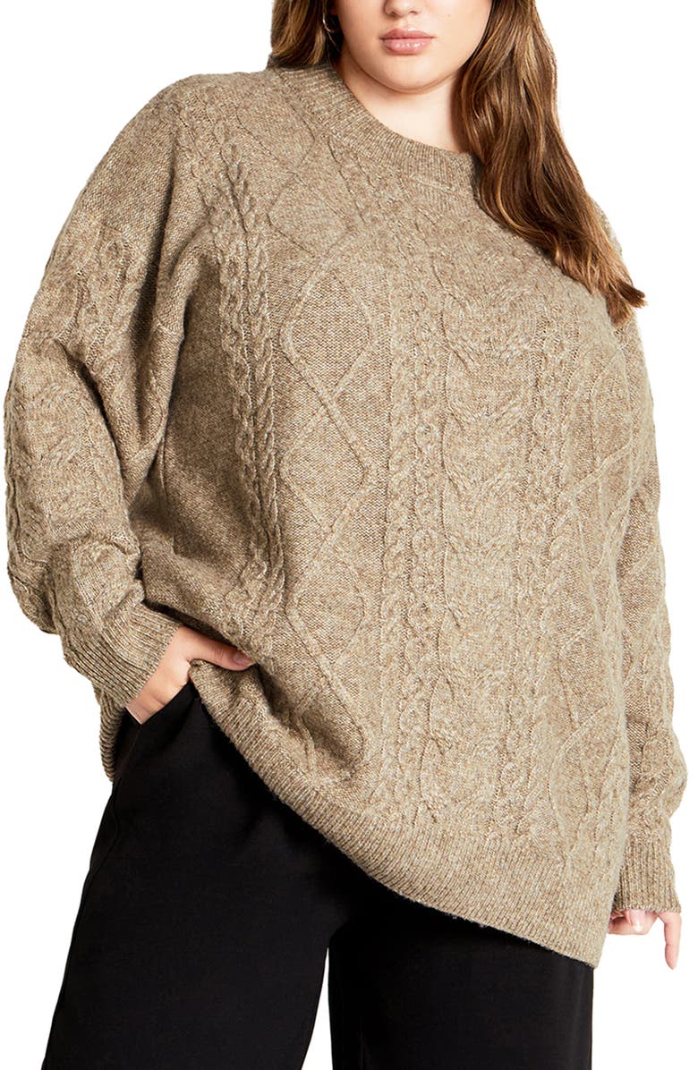 City Chic Jojo Oversize Fisherman Sweater, Main, color, Biscuit