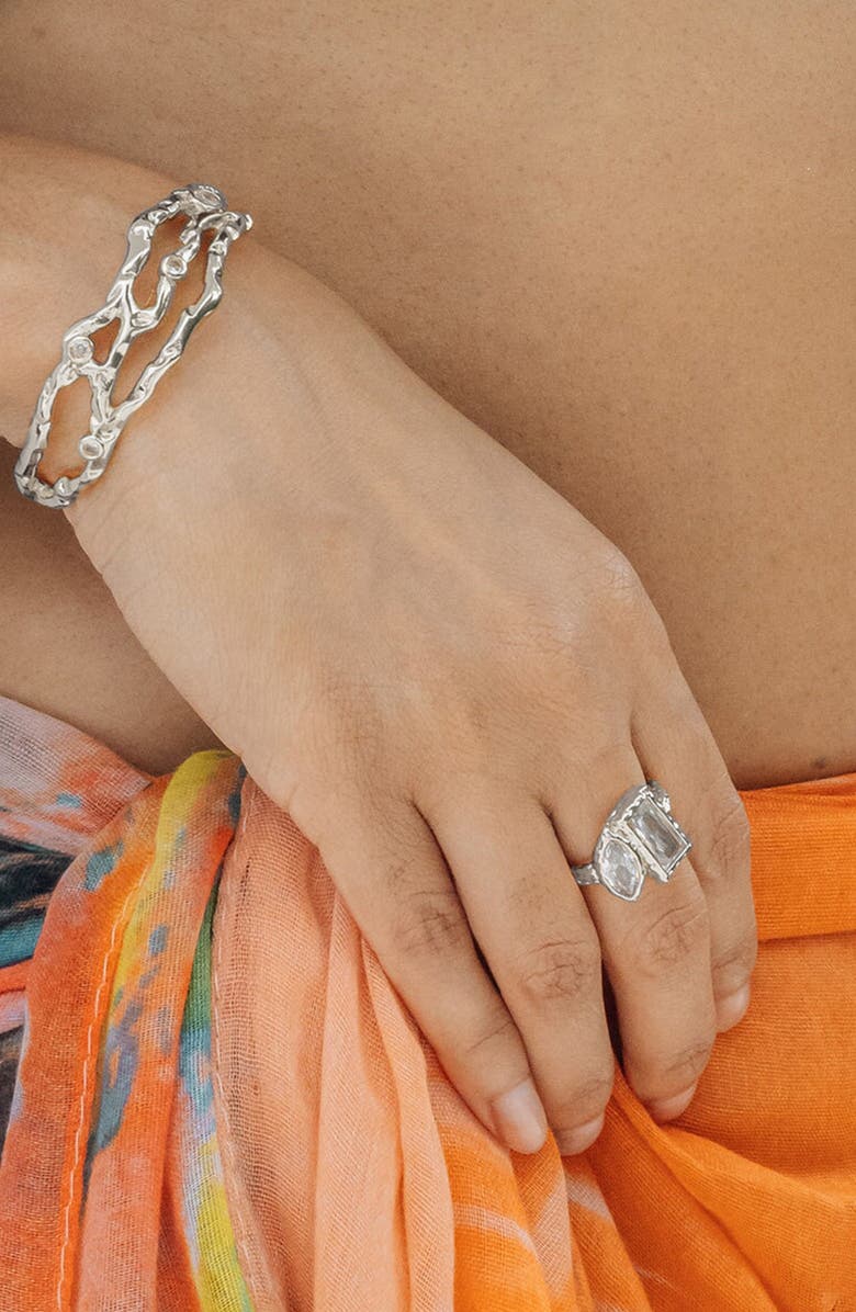 Sterling Forever Tate Cubic Zirconia Molten Ring, Alternate, color, Silver