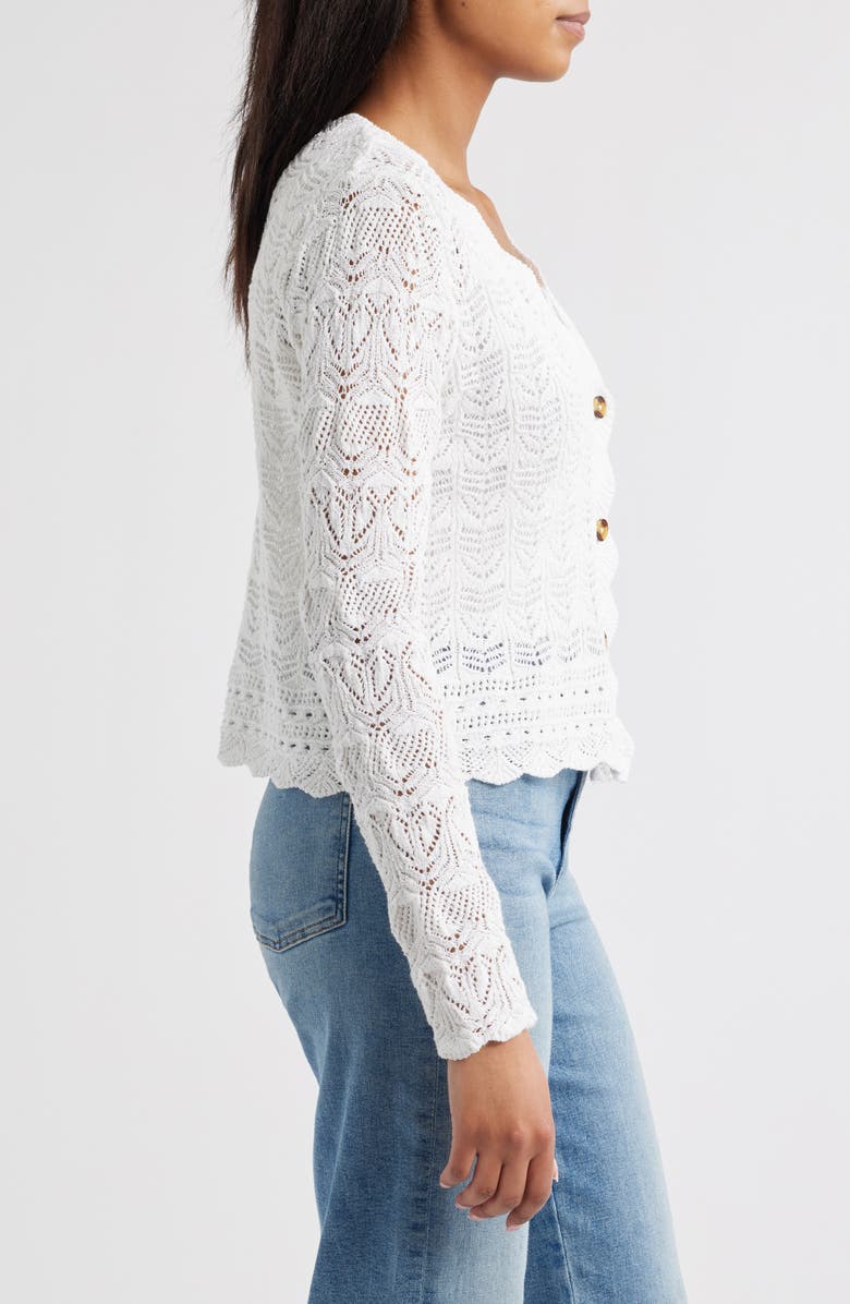 beachlunchlounge Tamia Pointelle Knit Cardigan, Alternate, color, White