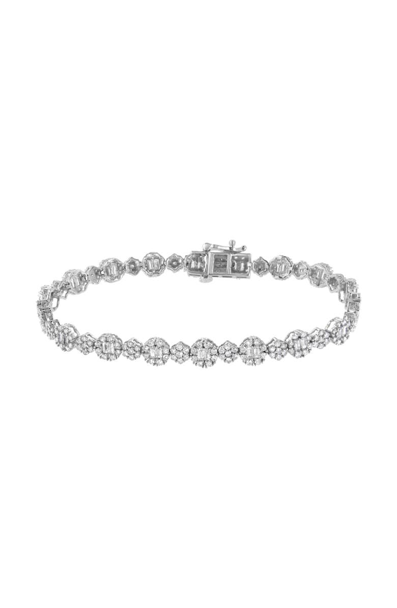 Haus of Brilliance 10K White Gold 4.0 cttw and Baguette Diamond Floral Cluster Link Bracelet, Alternate, color, White