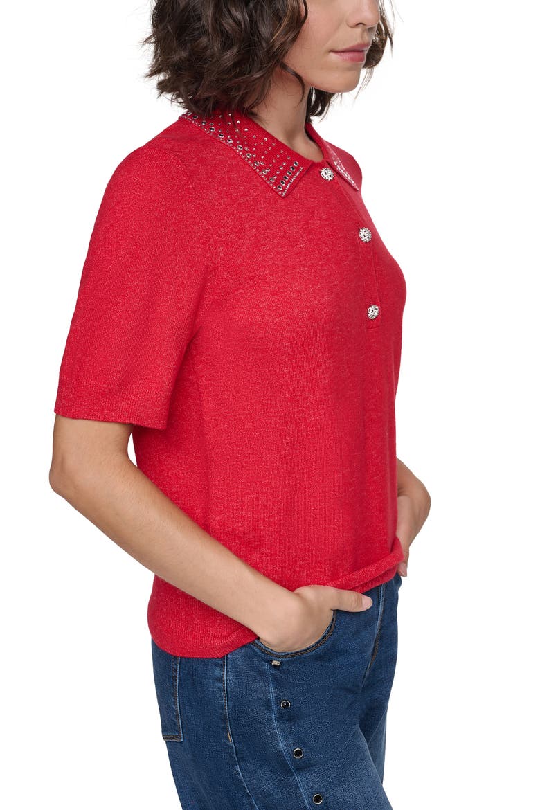 Crystal Embellished Collared Sweater, Alternate, color, ADMIRAL RED