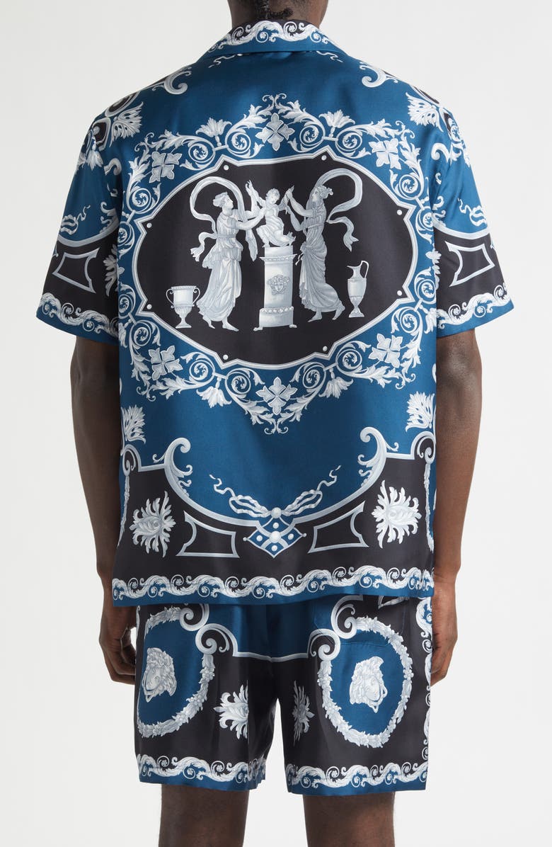 Versace La Coupe des Dieux Silk Camp Shirt, Alternate, color, Black Petrol Blue