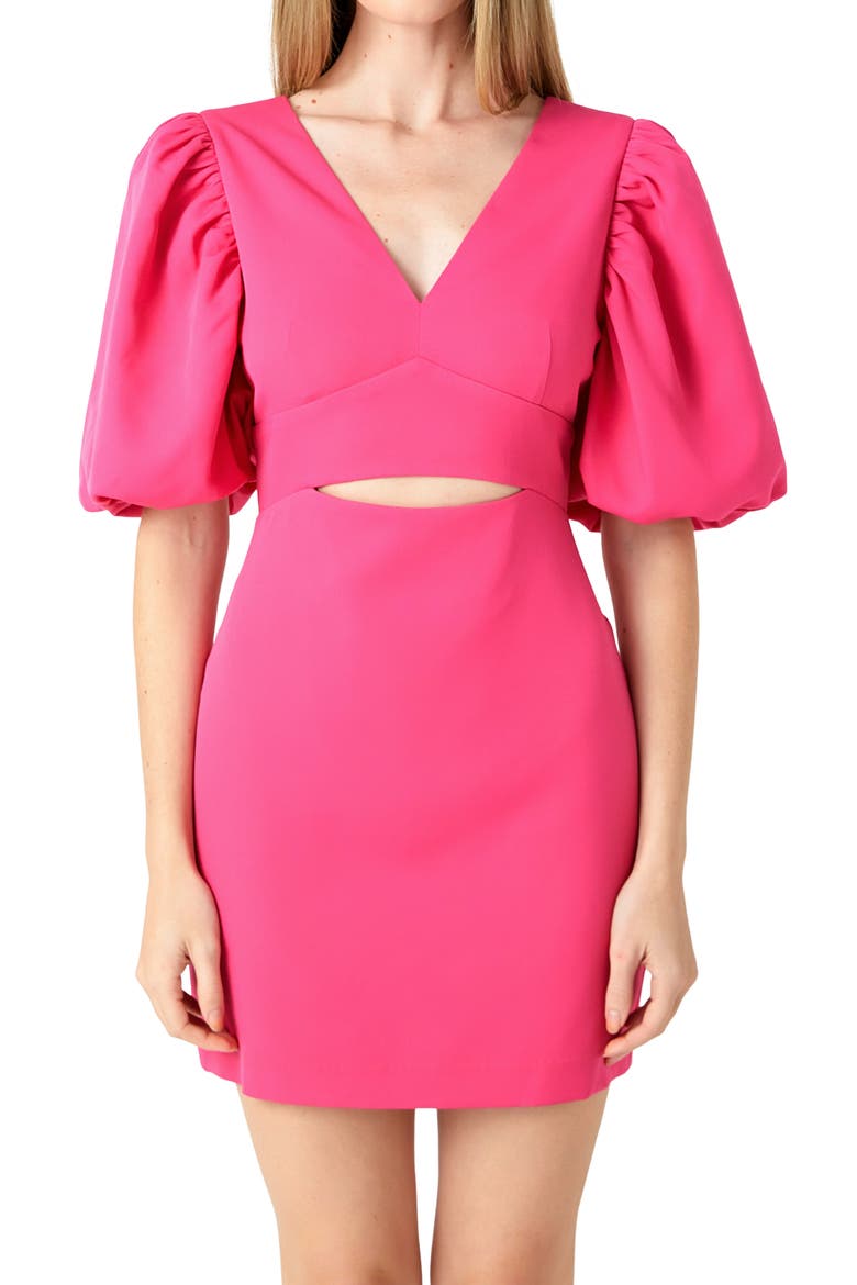 Puff Sleeve Cutout Minidress, Alternate, color, PINK