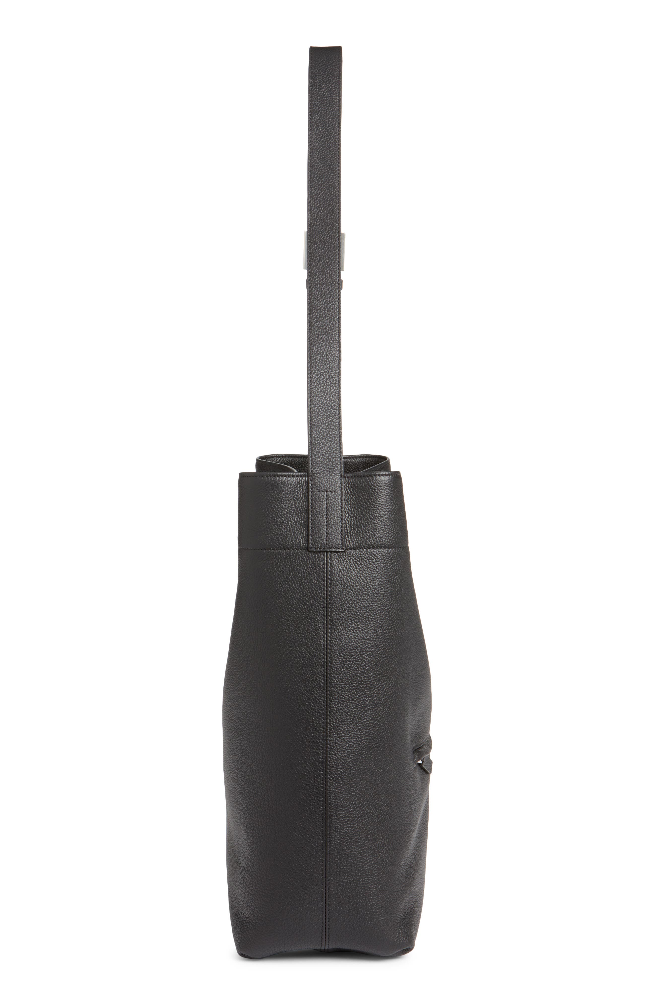 Soft Line Leather Bucket Bag, Alternate, color, NAA BLACK