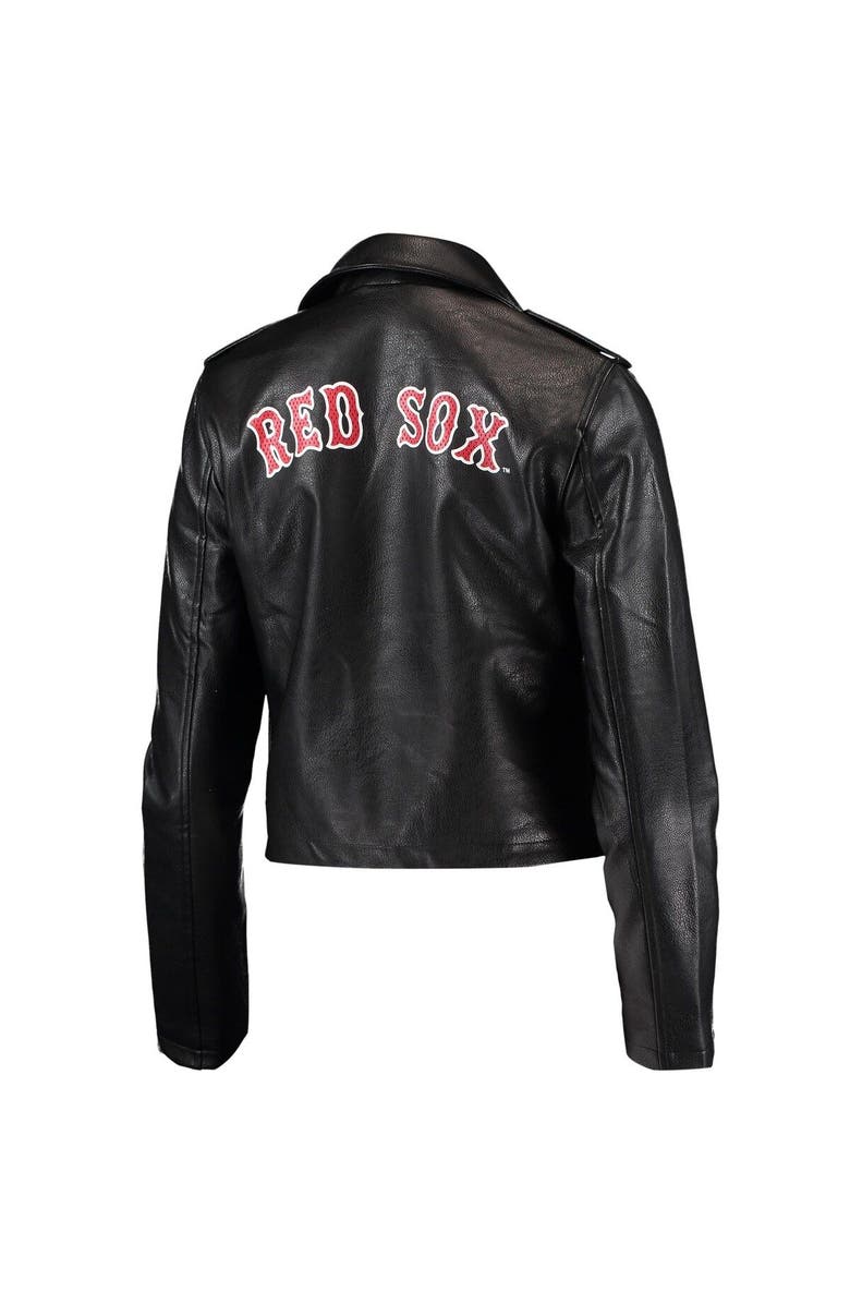 THE WILD COLLECTIVE Women's The Wild Collective Black Boston Red Sox Faux Leather Moto Full-Zip Jacket, Alternate, color, 