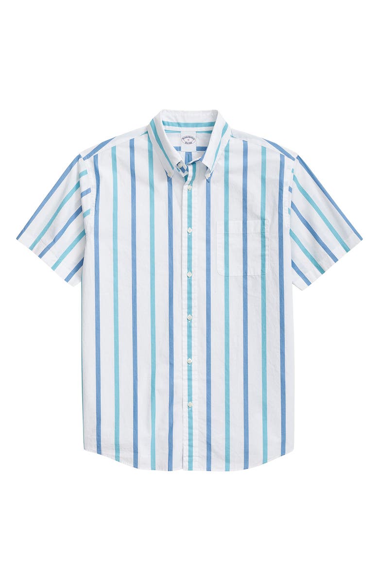 Brooks Brothers Friday Regular Fit Stripe Short Sleeve Cotton Poplin Button-Down Shirt, Main, color, 