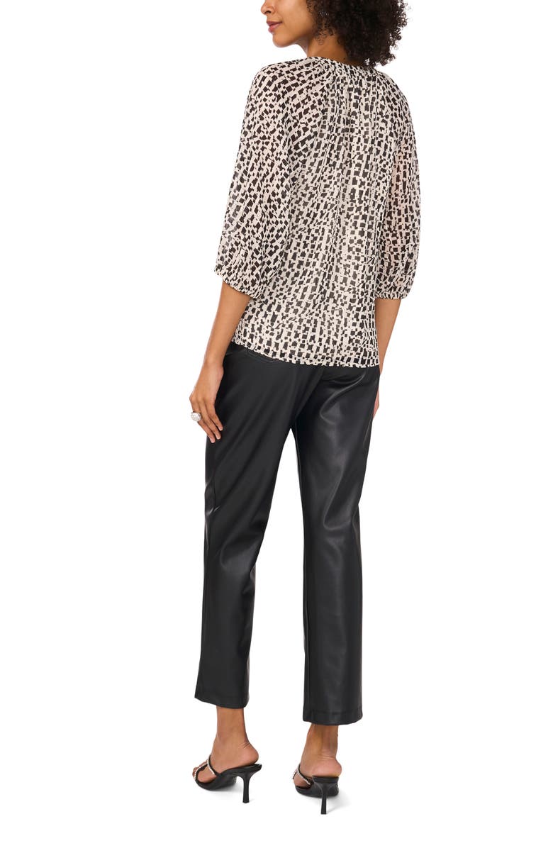 Vince Camuto Geo Print Raglan Sleeve Button-Up Top, Alternate, color, 