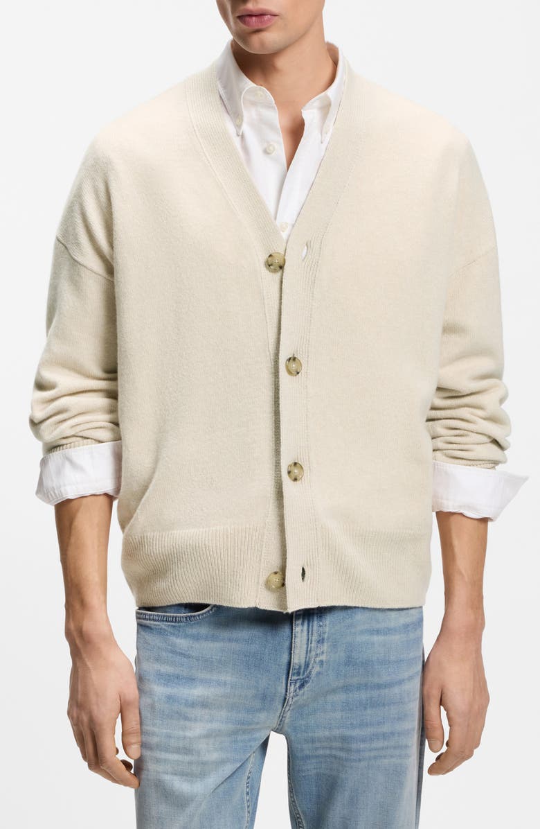 BOSS Ucone Virgin Wool Cardigan, Main, color, Open White
