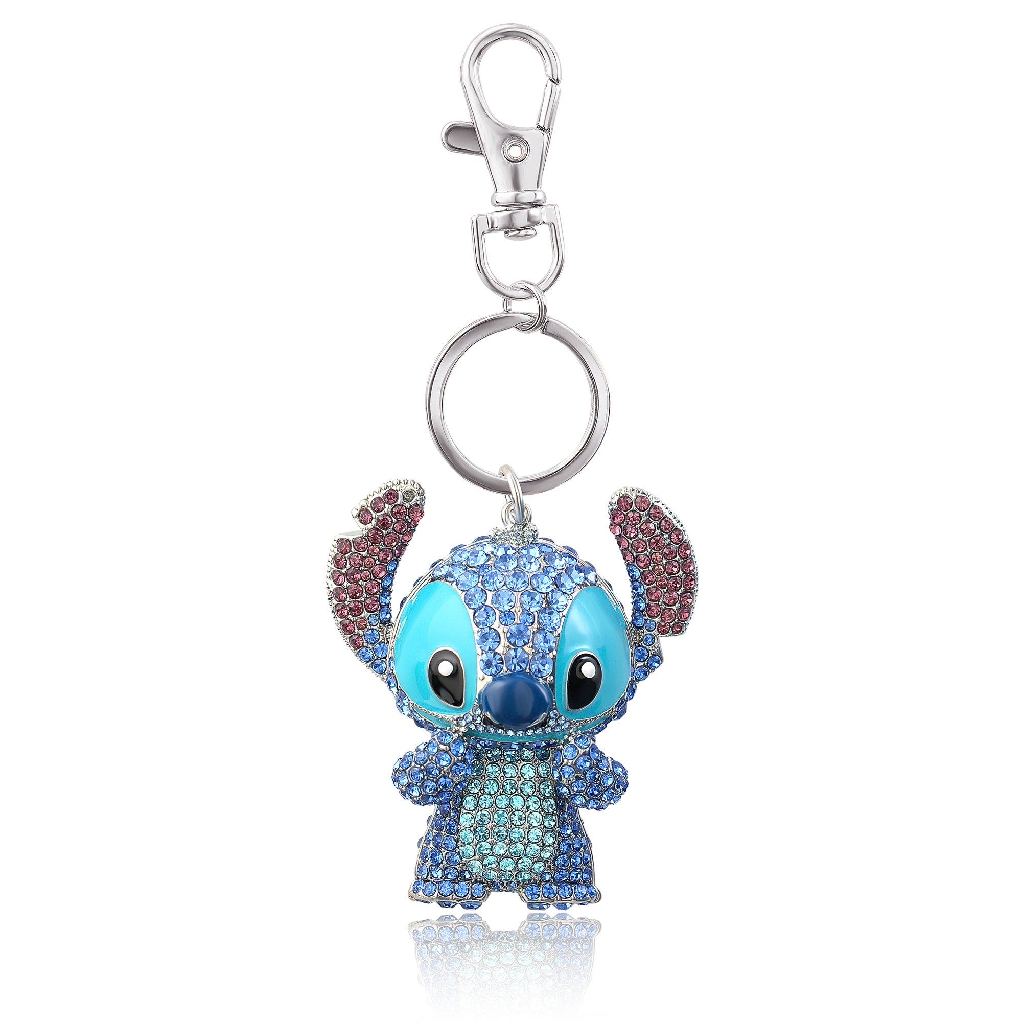 Disney Stitch Pave 3D Bling Keychain Bag Charm, Main, color, Blue, Silver