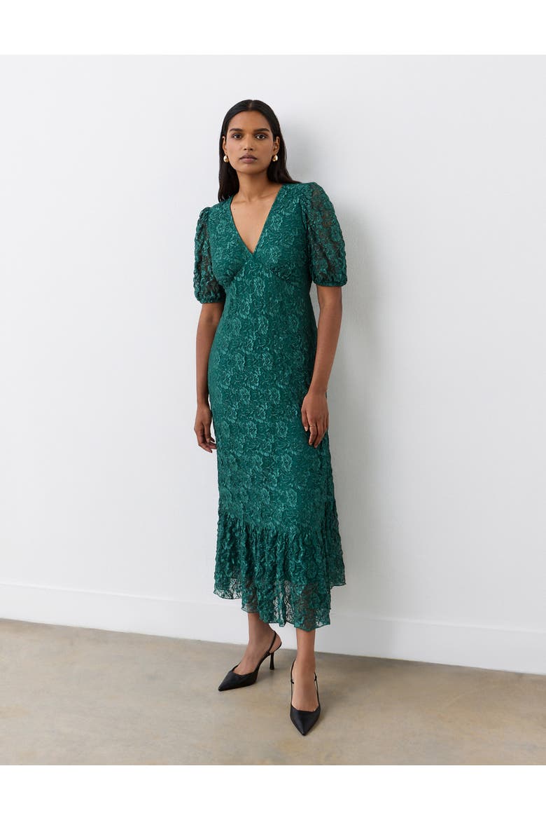 Loretta Short Sleeve Lace Midi Dress, Alternate, color, Green