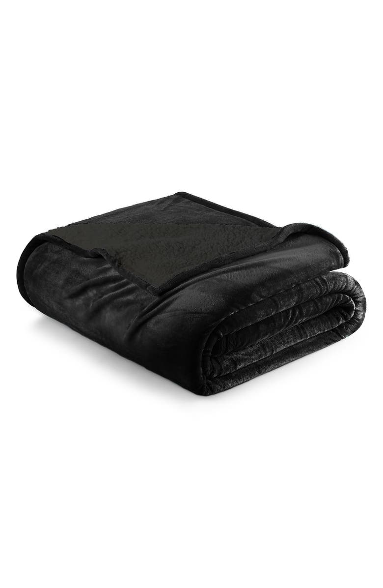 Woven & Weft Faux Shearling Fleece Throw Blanket, Main, color, Black