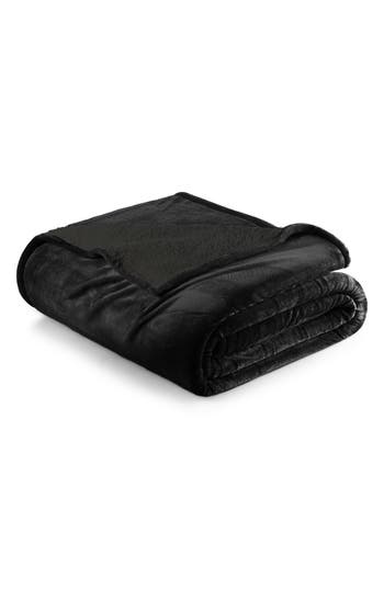 Woven & Weft Faux Shearling Fleece Throw Blanket In Black