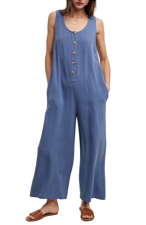 Button Front Sleeveless Jumpsuit