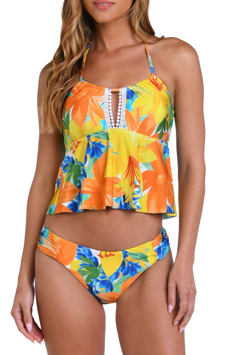 Sunshine 79 Summertime Vibes Halter Swim Top, Main, color, Yellow Multi