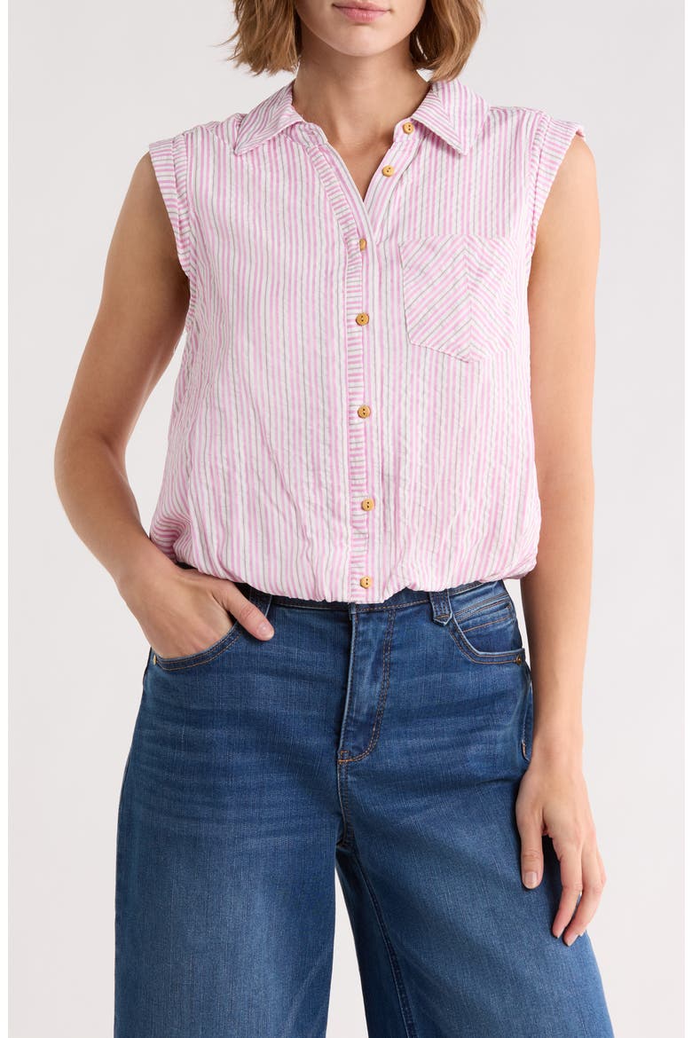 Cap Sleeve Bubble Hem Cotton Seersucker Top, Main, color, WILD BLOSSOM MULTI