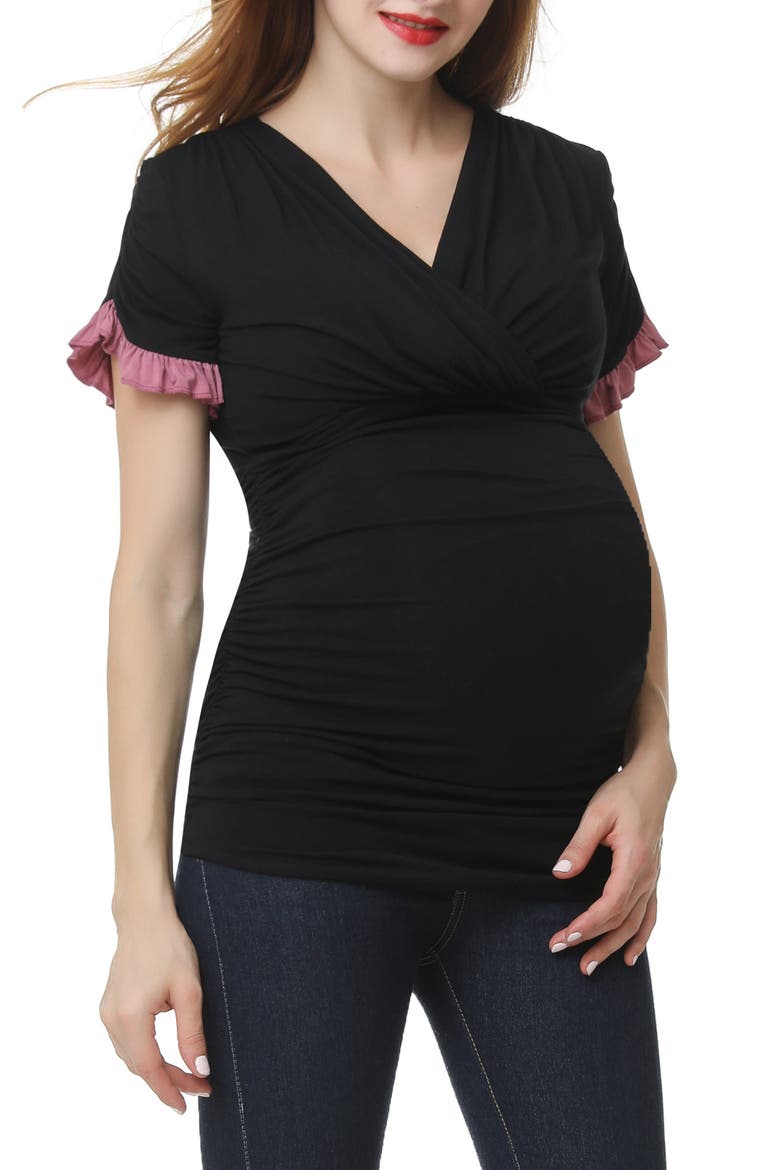 Gloria Maternity/Nursing Surplice Top, Main, color, BLACK