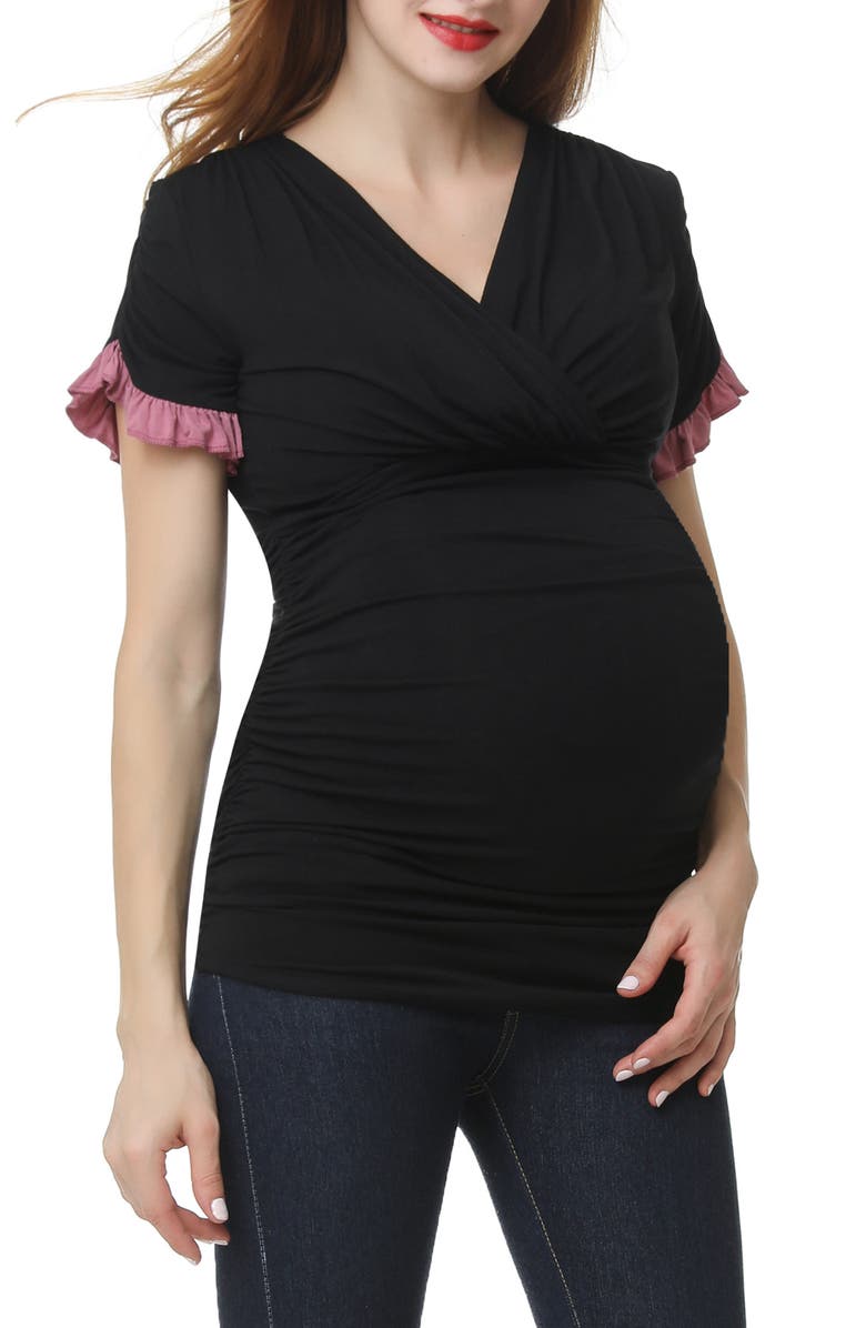 Kimi and Kai Gloria Maternity/Nursing Surplice Top, Main, color, Black