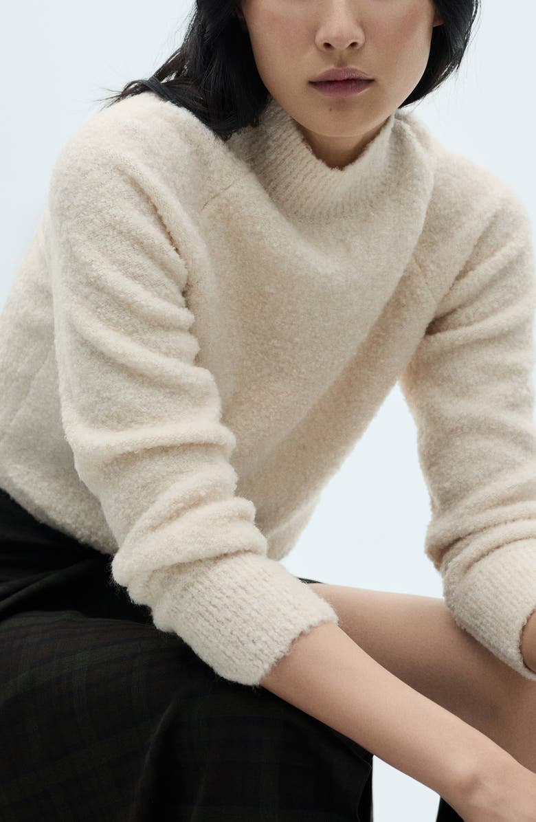 MANGO Perkins Mock Neck Bouclé Sweater, Alternate, color,
