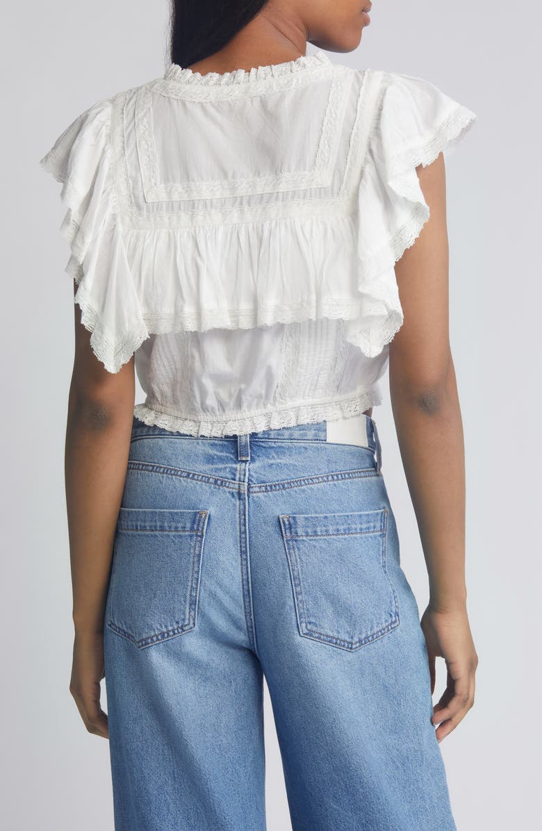 LoveShackFancy Nora Lace Ruffle Crop Top, Alternate, color, Antique White