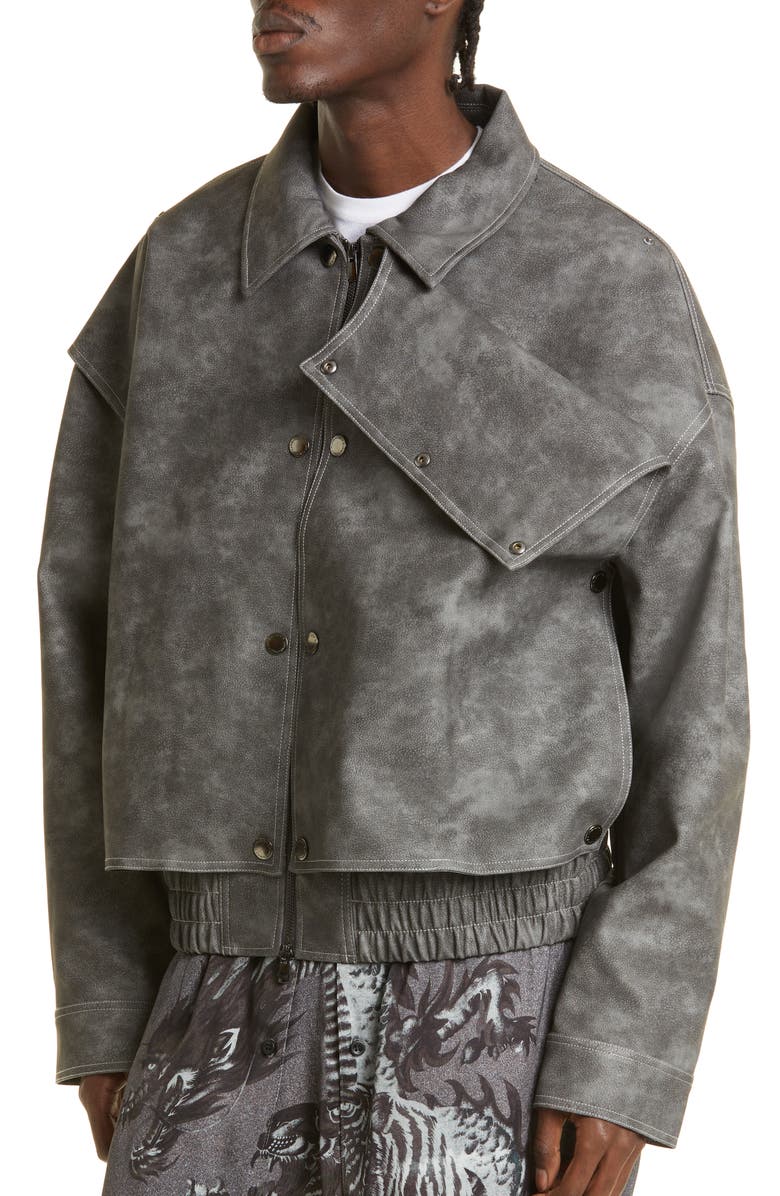 Y/Project Snap Panel Faux Leather Bomber Jacket, Alternate, color,