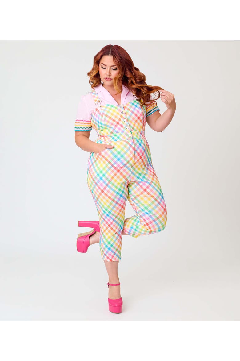 Plus Size 1970s Eartha Jumpsuit, Alternate, color, White Rainbow Gingham