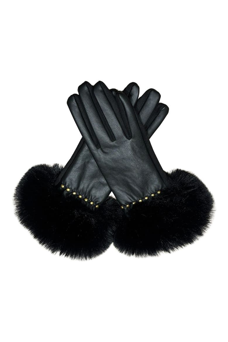 Studded Faux Fur Cuff Tech Gloves, Alternate, color, BLACK