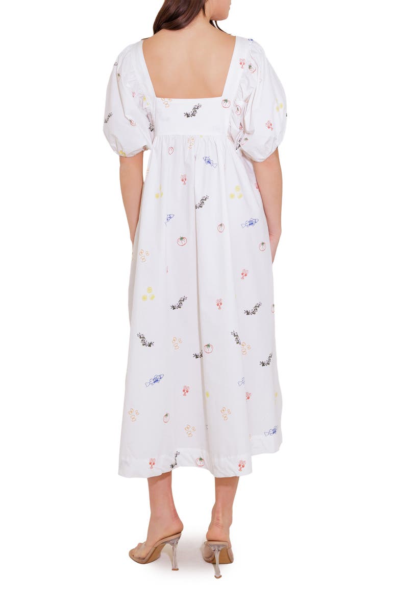 Print Puff Sleeve Midi Dress, Alternate, color, WHITE
