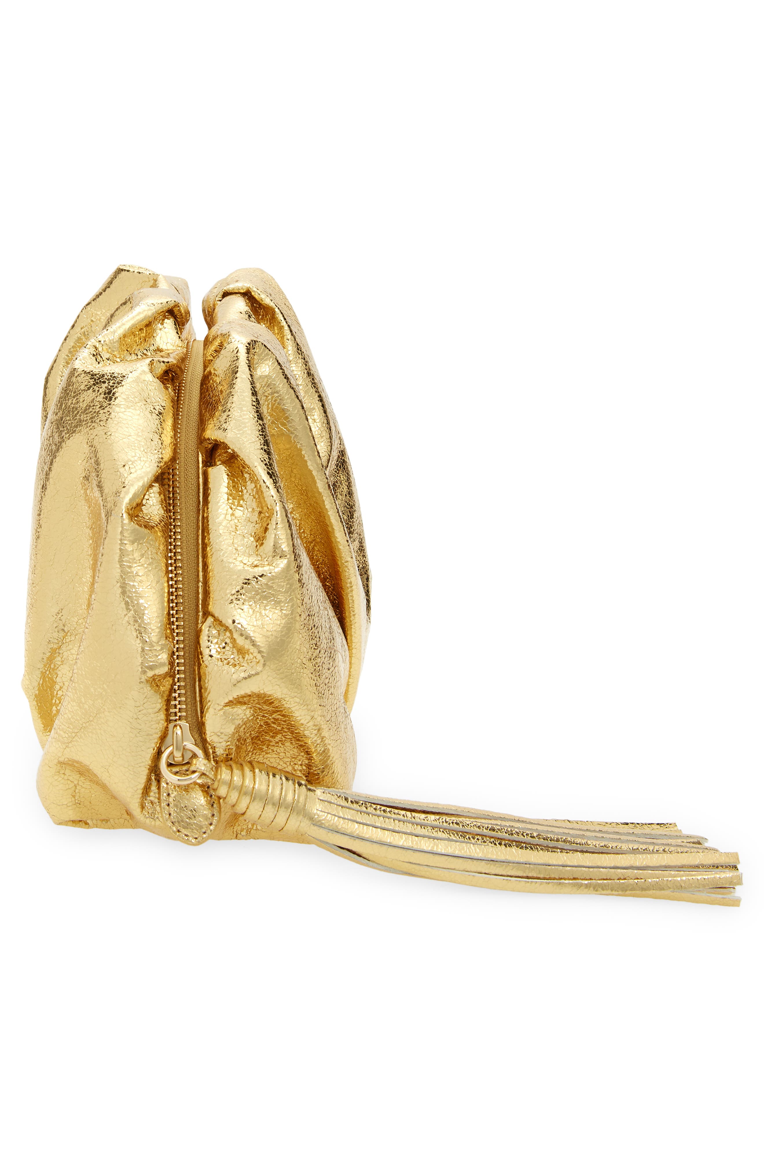 Rebecca Minkoff Ruched Faux Leather Clutch, Alternate, color, Solid Gold