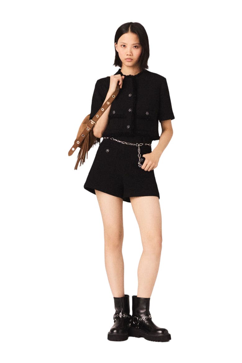 Shiny tweed shorts, Alternate, color, Black