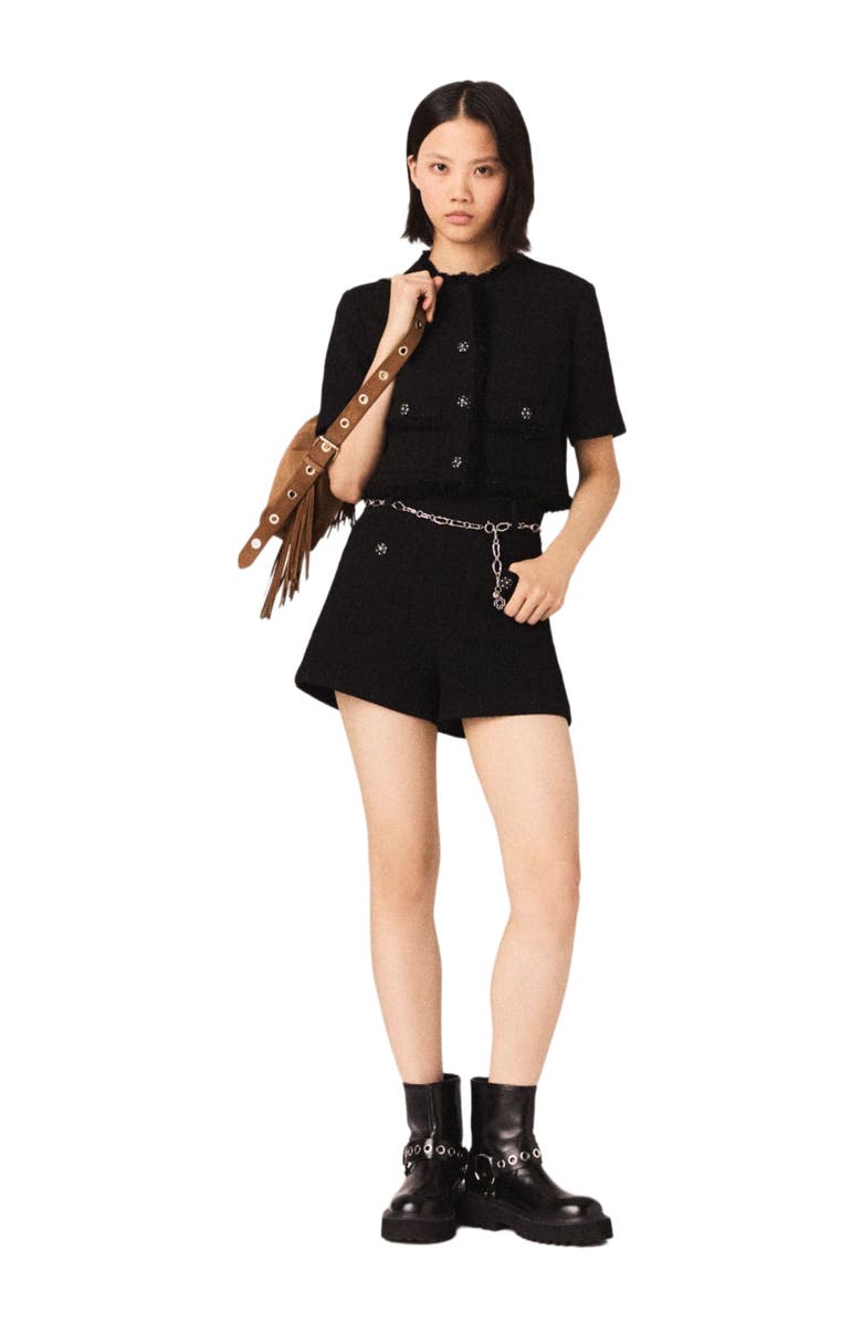 maje Shiny tweed shorts, Alternate, color, Black
