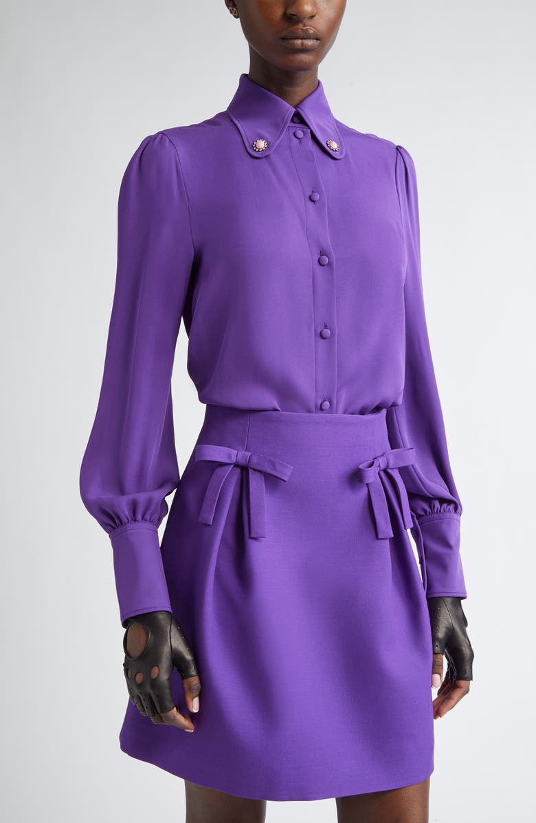 Valentino Garavani Bejeweled Silk Georgette Button-Down Shirt, Main, color, 