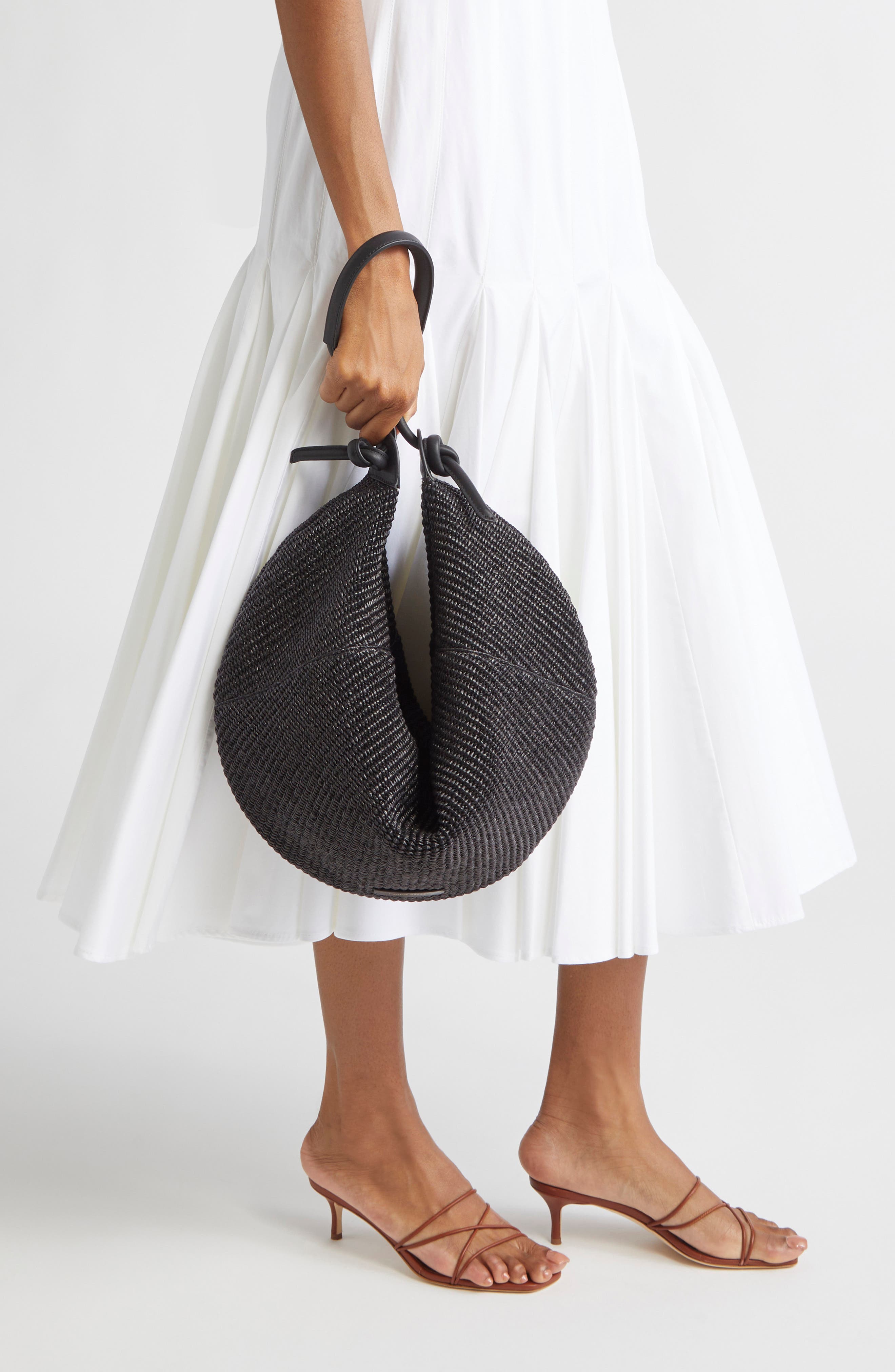 Mansur Gavriel Fortuna Raffia Hobo Bag, Alternate, color, Black/ Black