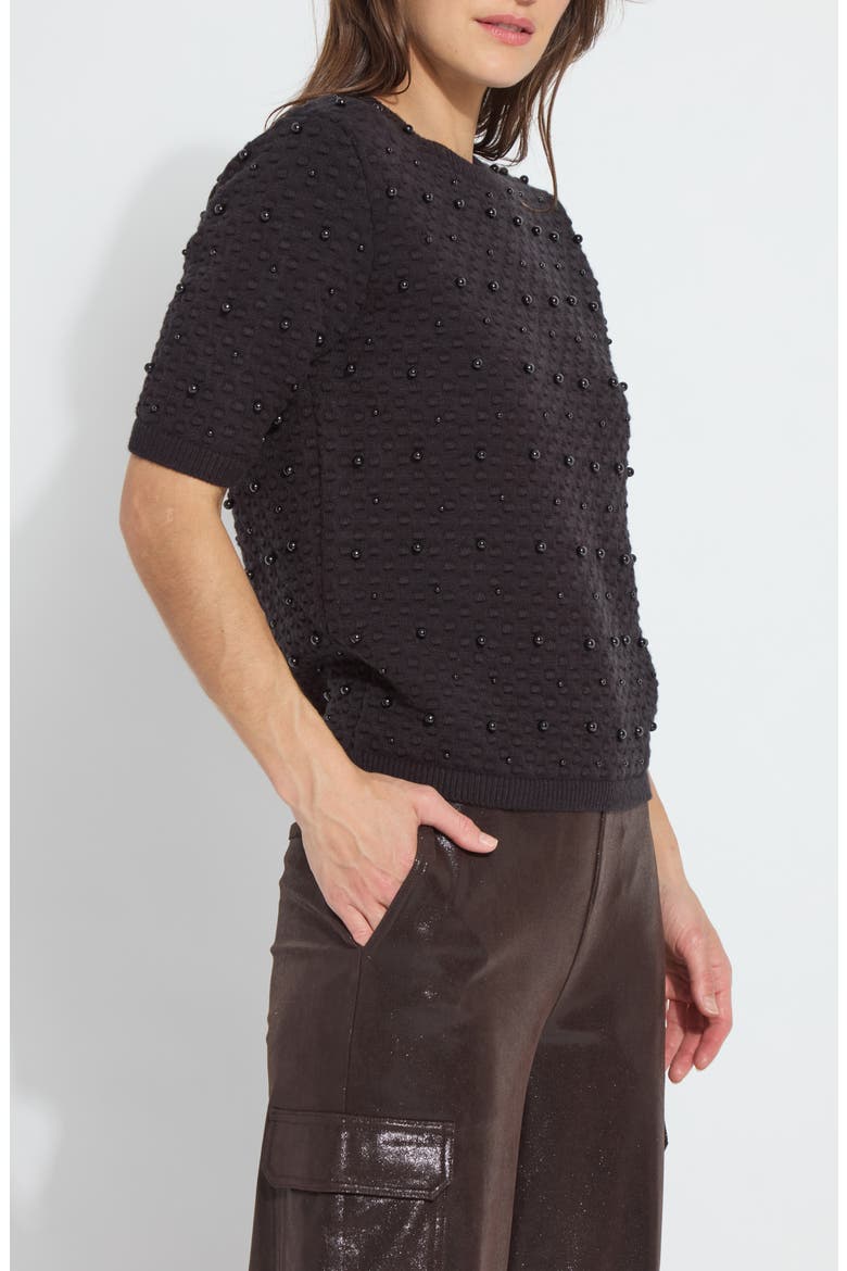 Valentina Imitation Pearl Short Sleeve Sweater, Alternate, color, BLACK