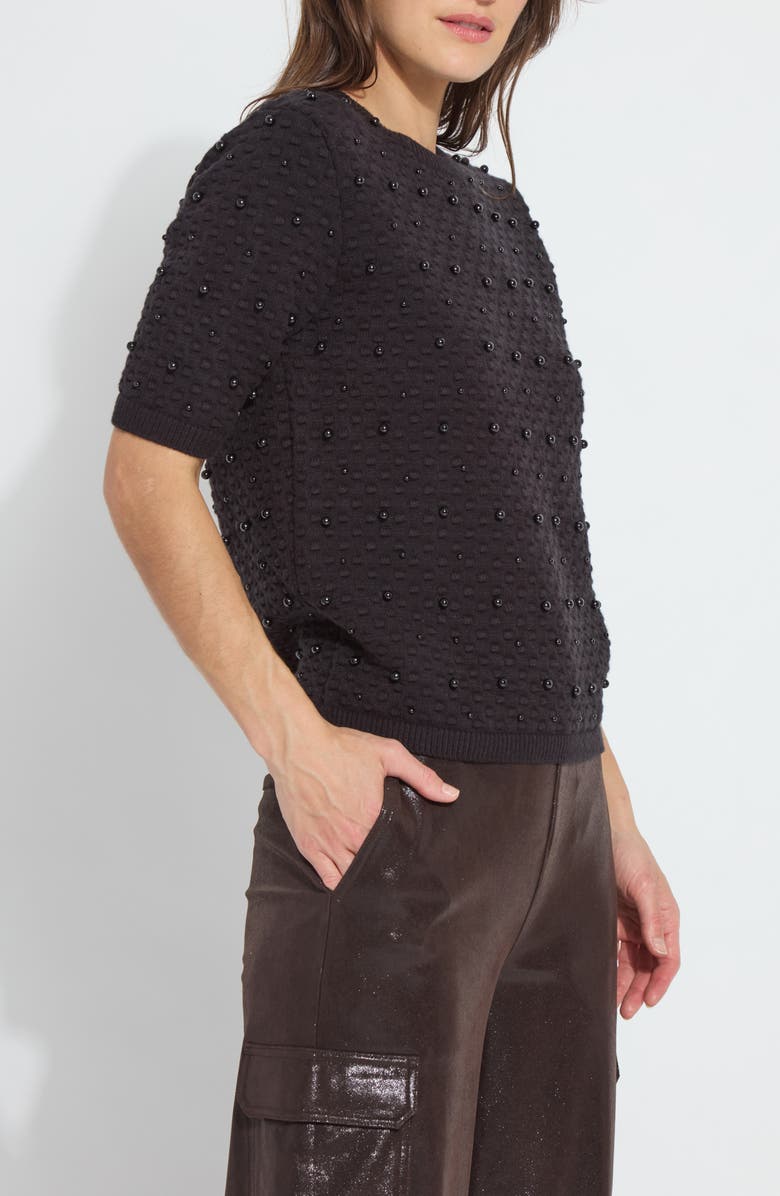 Lysse Valentina Imitation Pearl Short Sleeve Sweater, Alternate, color, Black