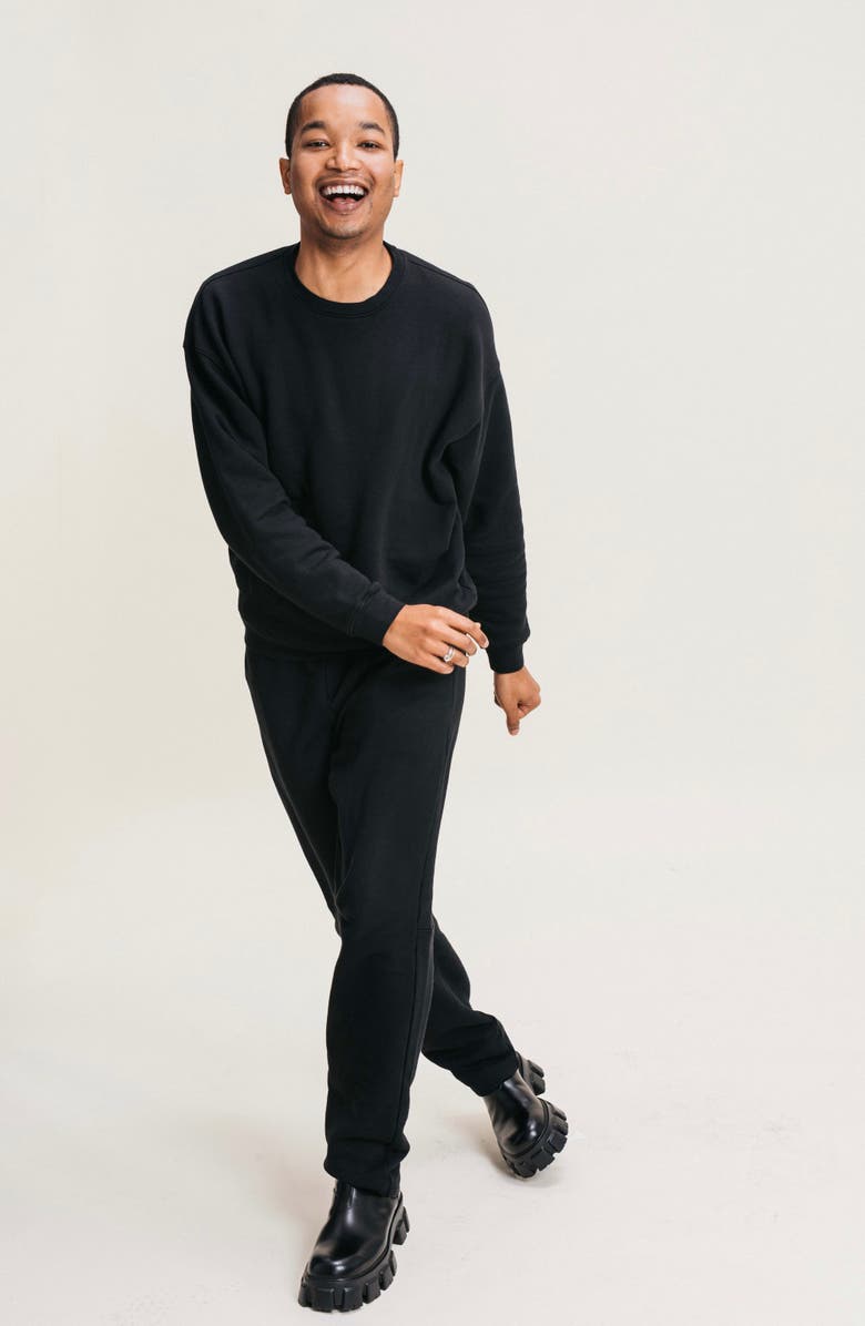 Ocio Men's Organic Cotton Teddy Oversized Crewneck, Alternate, color, Black