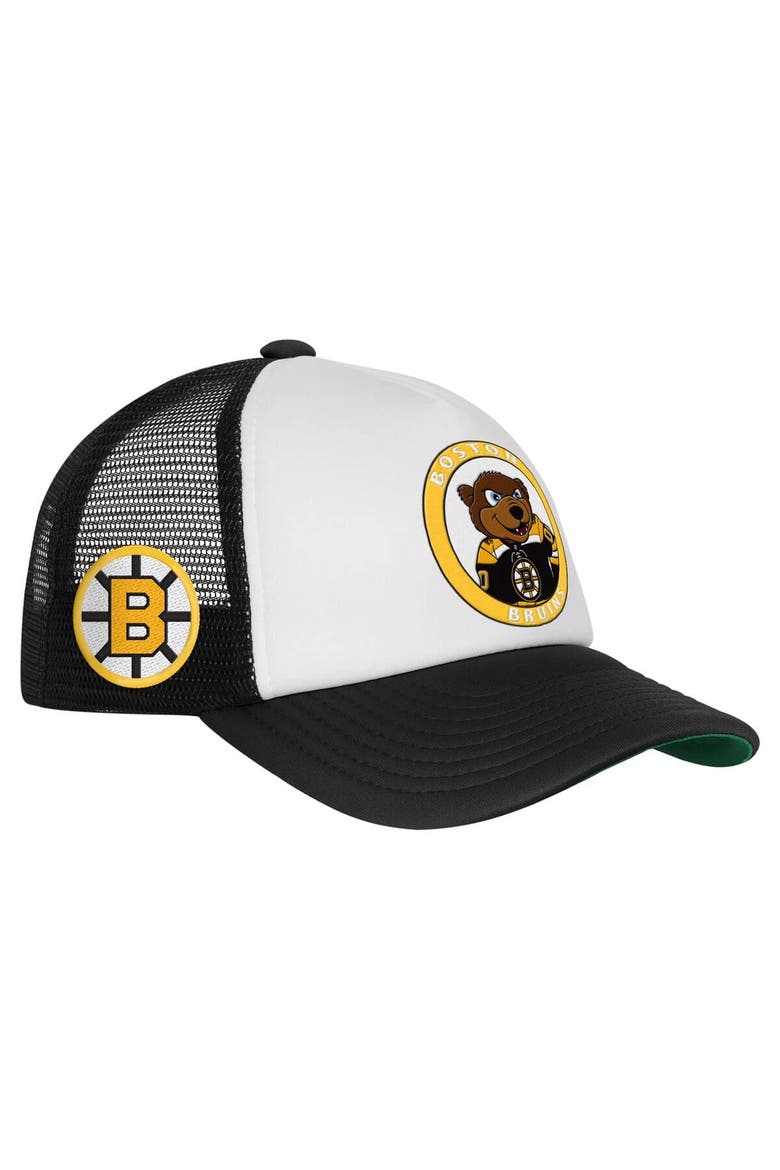 Youth Mitchell & Ness  White Boston Bruins Mascot Adjustable Trucker Hat, Main, color, White