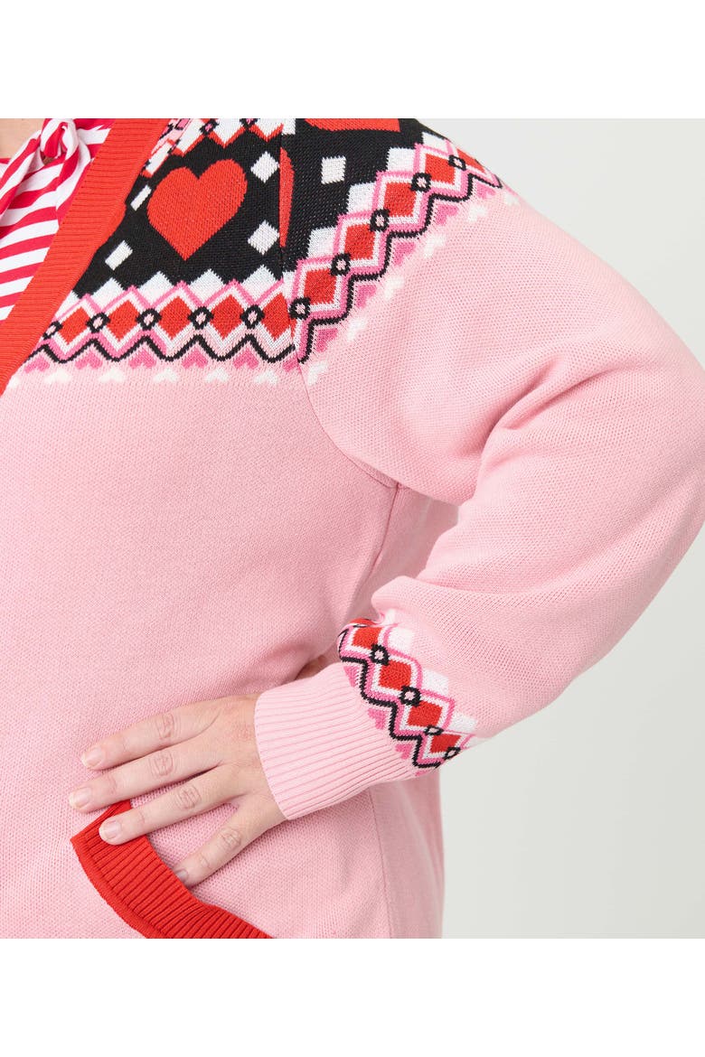 Plus Size Printed Knit Long Cardigan, Alternate, color, Pink Fair Isle Print