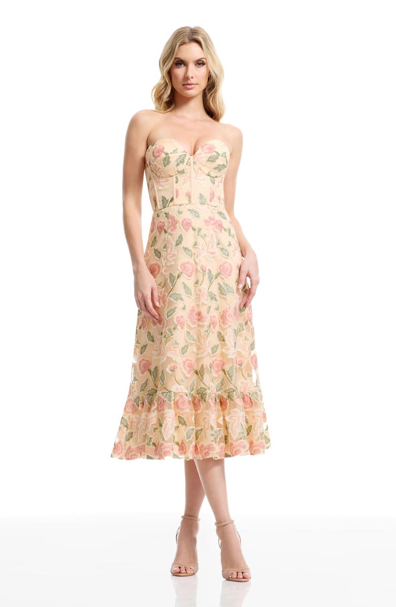 Dress the Population Carina Floral Appliqué Strapless Cocktail Dress, Alternate, color, Blush Multi