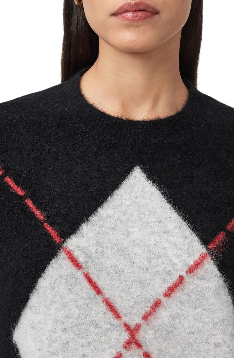 AllSaints Lou Argyle Alpaca & Wool Blend Sweater, Alternate, color, Black