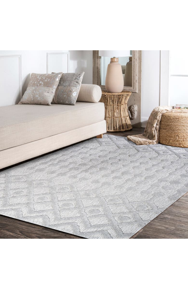 JONATHAN Y Peralta Moroccan Diamond Indoor/Outdoor Area Rug, Alternate, color, Light Gray