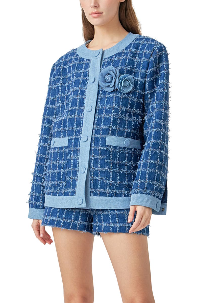 Endless Rose Denim Tweed Jacket, Alternate, color, Denim