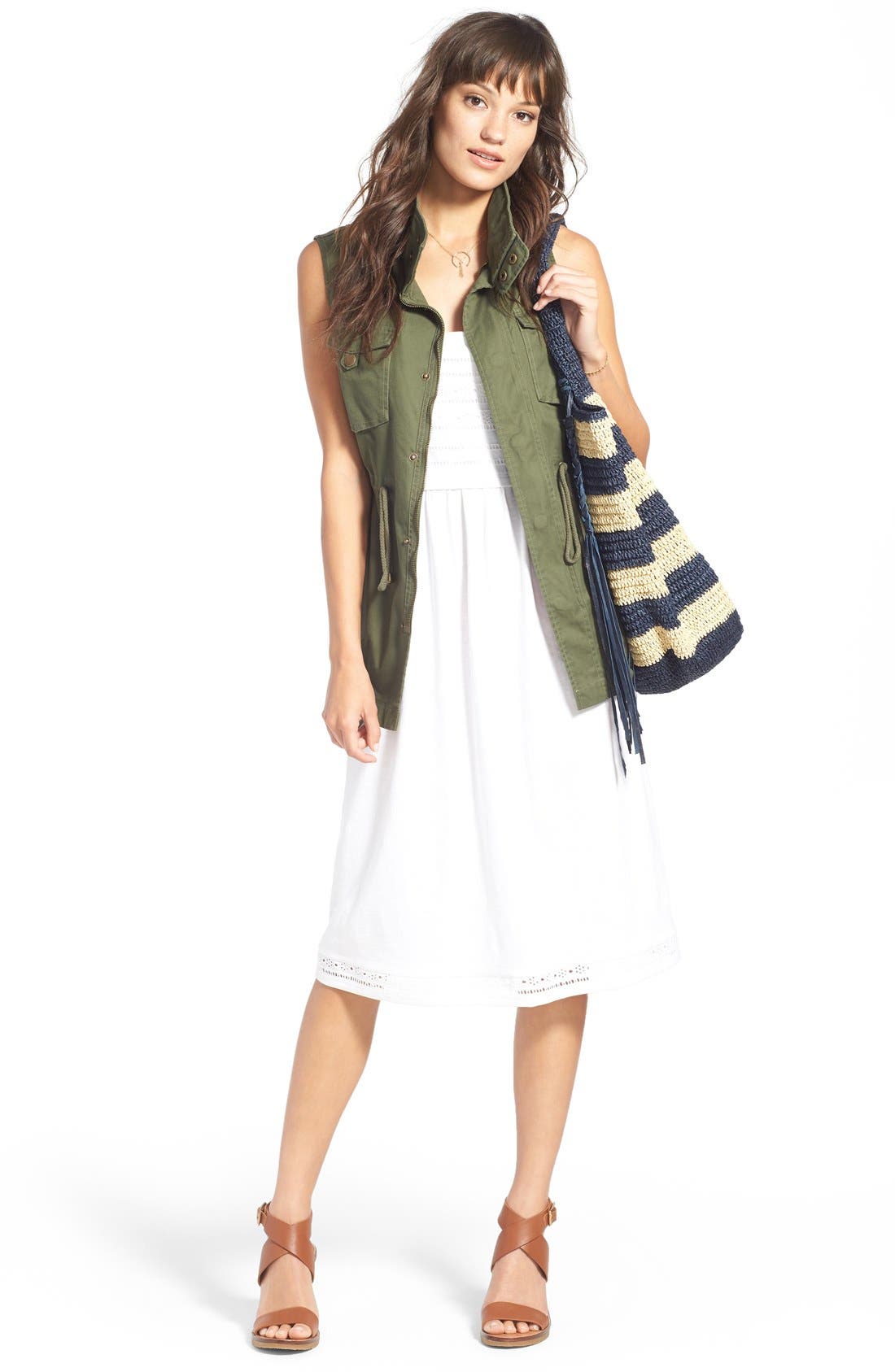 Stripe Crochet Straw Shoulder Bag, Alternate, color, NAVY STRIPE