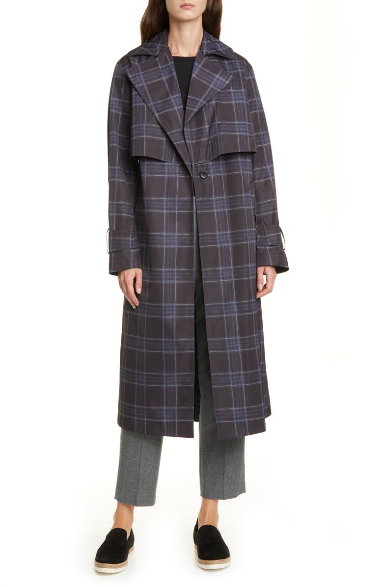 Vince Plaid Trench Coat, Main, color, 