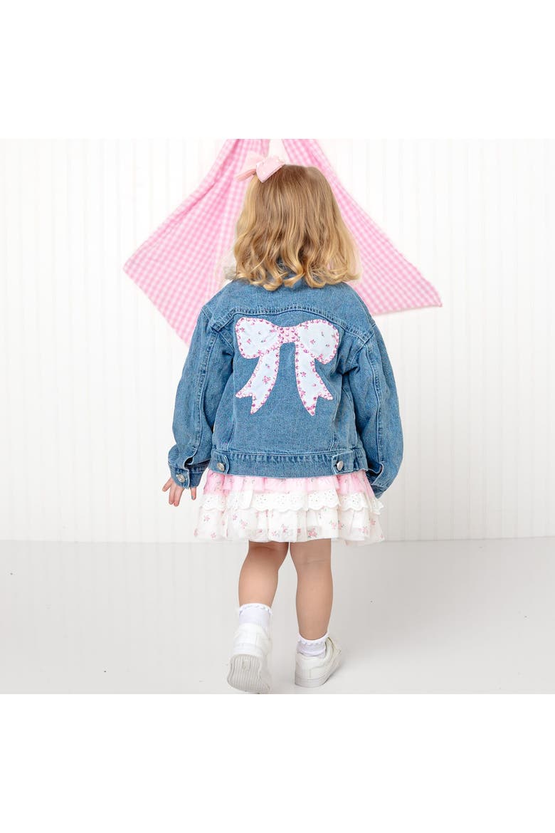 Pearl and Gemstone Floral Bow Patch Denim Jacket, Alternate, color, Denim