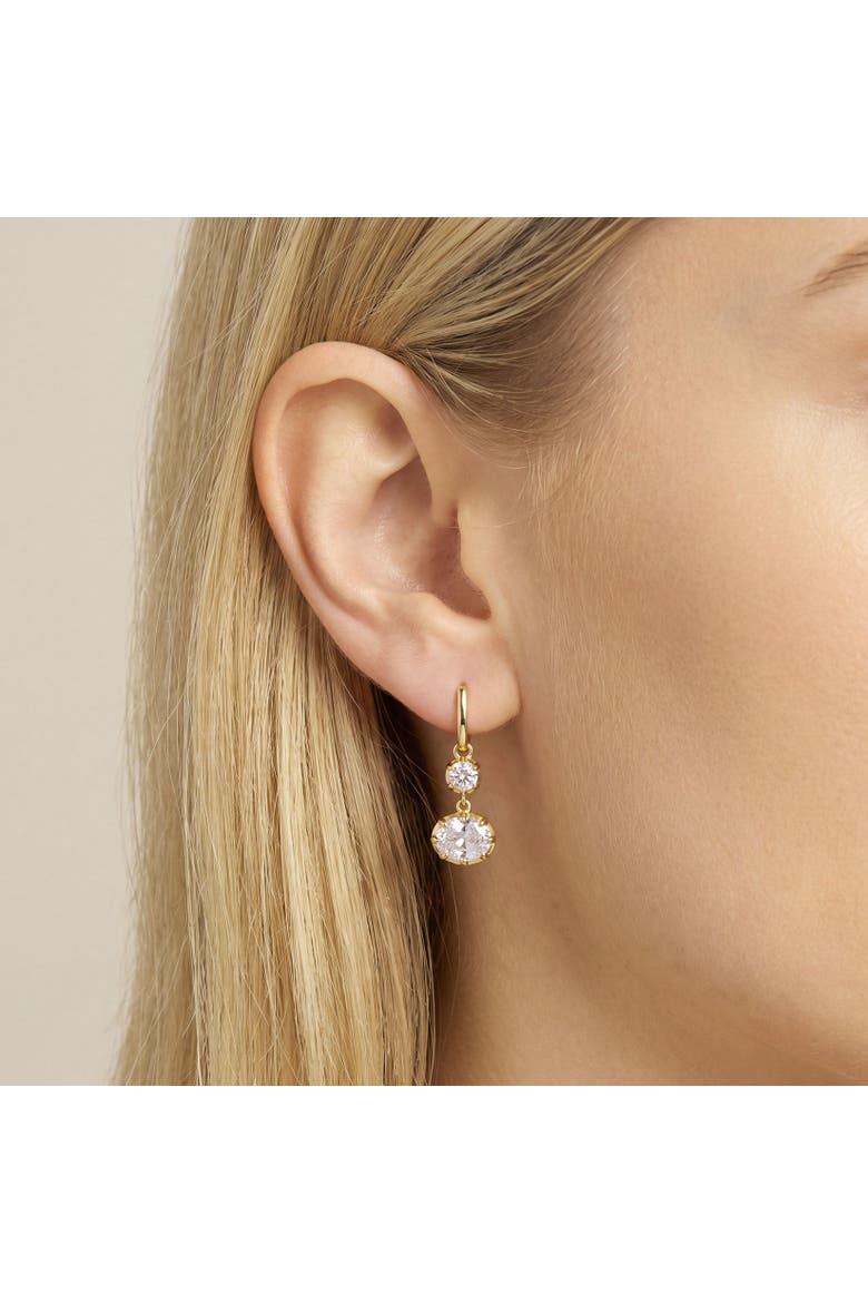 CZ Double Drop Prong Earrings, Alternate, color, Gold Plated Sterling Silver