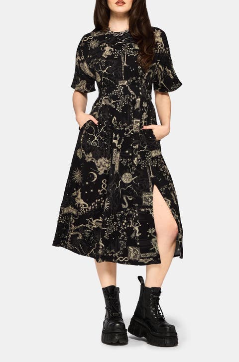 Isolde Medieval Map Tie Back Midi Dress